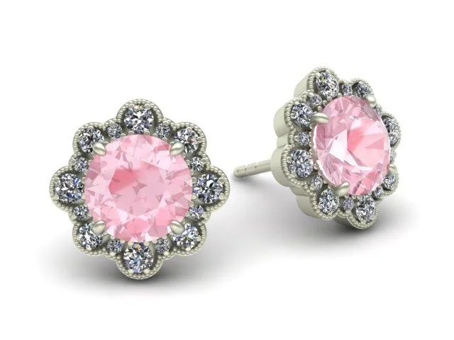 simple stud earrings for women -simple stud earrings for women -Bostonian Charlotte Morganite Halo Earrings