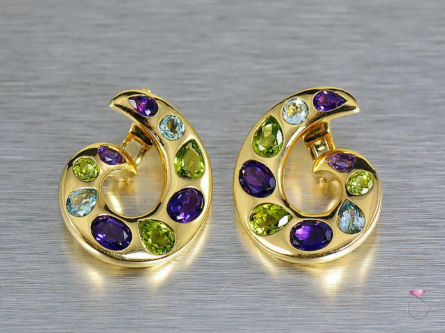 diamond earrings for women -diamond earrings for women -Chanel MultiGem Aquamarine Amethyst Peridot Curl 18K Earrings