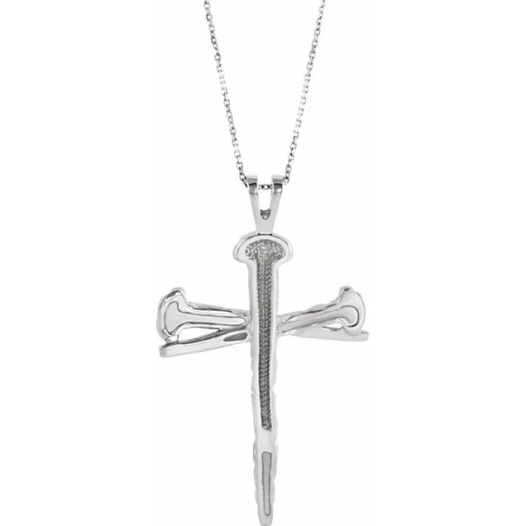 luxury gold necklaces for women -Sterling Silver 24x43 mm Nail Design Cross 24" Necklace