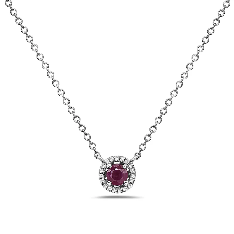 multi-strand necklaces for women -Ruby And Diamond Halo Necklace