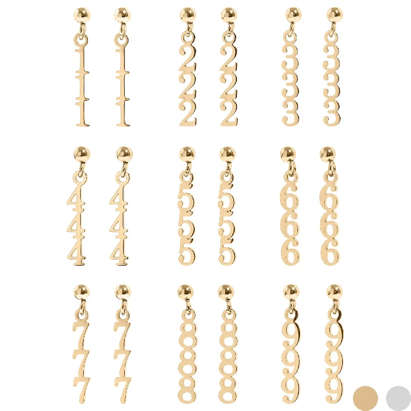 bridal diamond earrings for women -bridal diamond earrings for women -27 PC 18K Gold Stainless Steel Angel Number Earring Set / BND0054