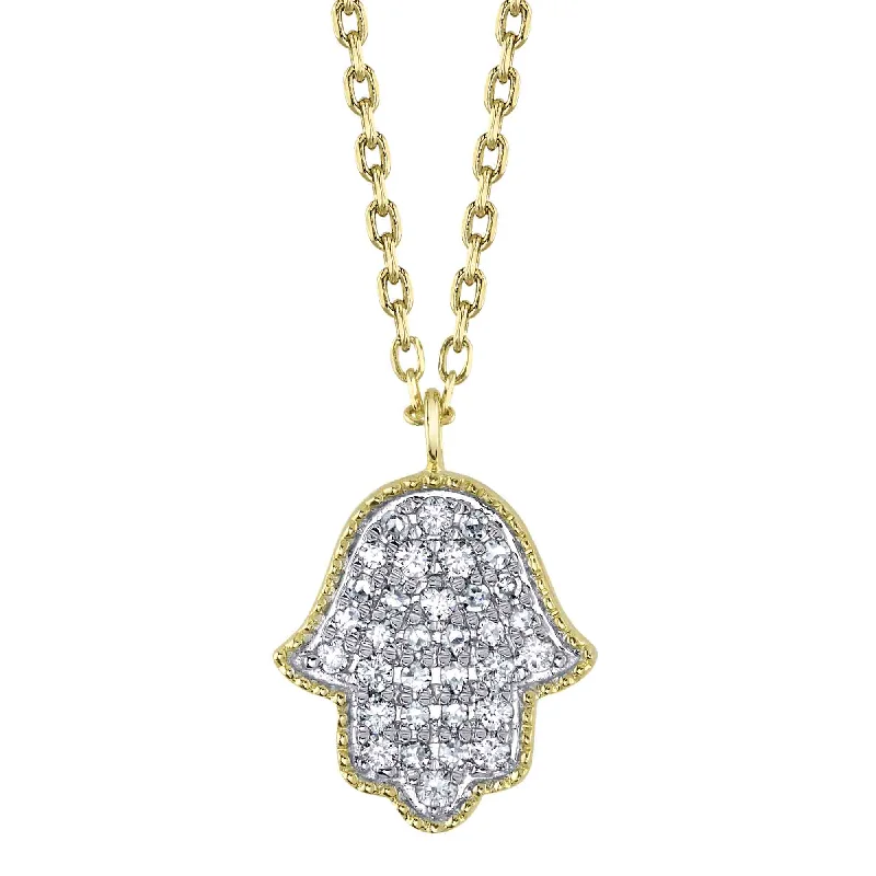 rhinestone necklaces for women -Yellow Gold Diamond Pave Hamsa Necklace