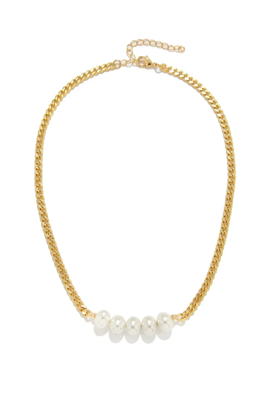 women’s trendy layered necklaces -Perlas Adjustable Faux Pearl Necklace - Gold