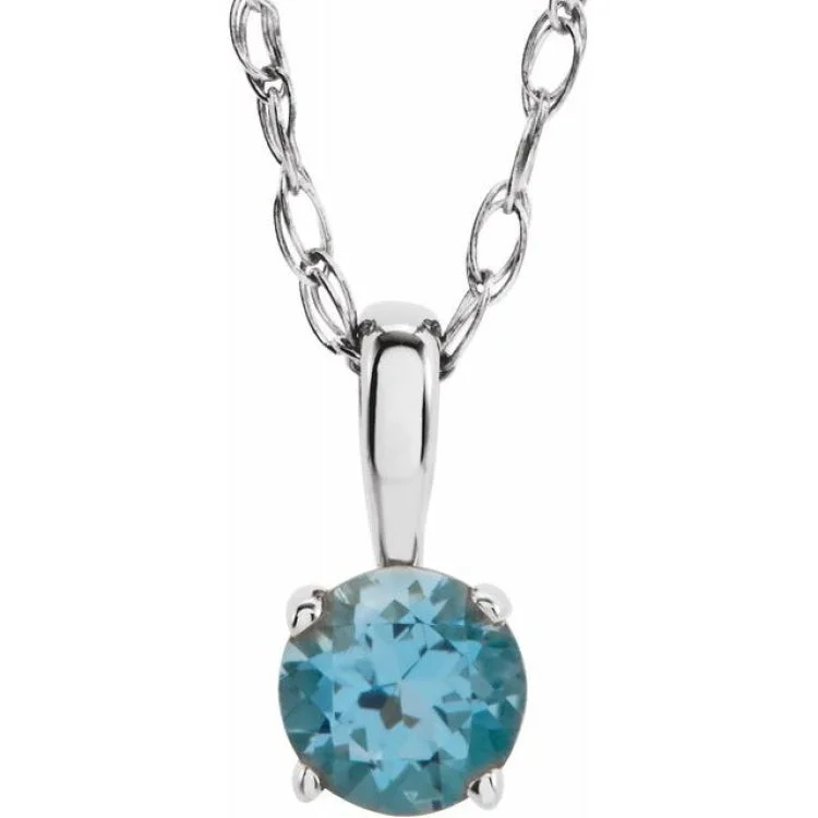 statement necklaces for women -14K White 3 mm Natural Swiss Blue Topaz Youth Solitaire 14" Necklace