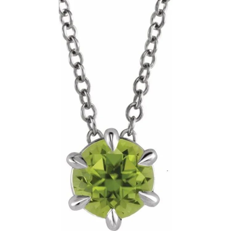 vintage-inspired necklaces for women -14K White 6 mm Natural Peridot Solitaire 16-18" Necklace