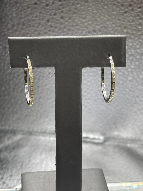 long earrings for women -long earrings for women -Ladies 14 Karat Solid White Gold Diamond Hoop Earrings