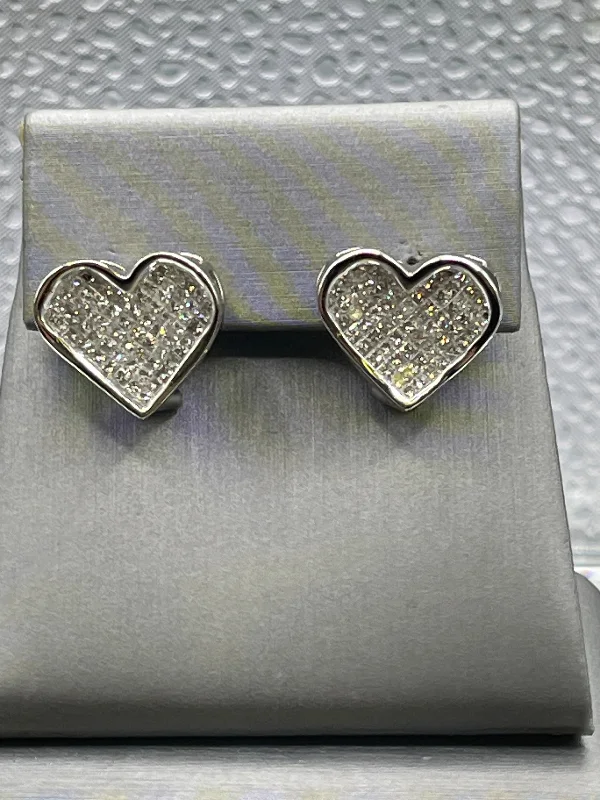 elegant drop earrings for women -elegant drop earrings for women -Ladies 10 Karat Solid White Gold Princess Cut Diamond Heart Earrings