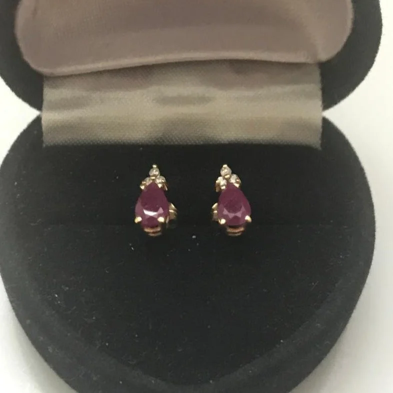 silver hoop earrings for women -14kt Solid Yellow Gold Ruby &  Diamond Earrings Pear Shaped Rubies