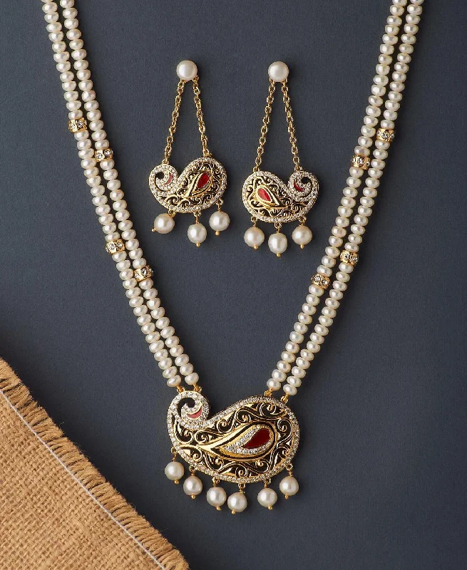 chain necklaces for women -Beautiful Stone Studded Pearl Necklace Set