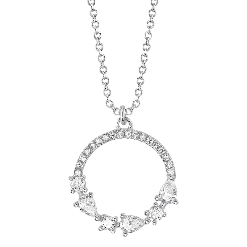 layered necklaces for women with pendants -White Gold Diamond Pear Circle Pendant Necklace