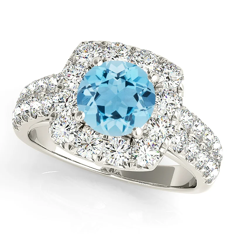 alternative engagement rings for women -2.00 ct. Genuine Aquamarine Ring With Cushion Halo