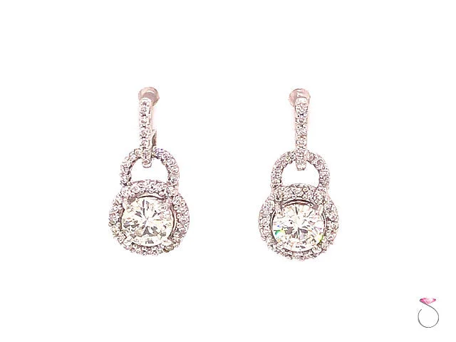 women’s big earrings -women’s big earrings -Diamond Halo Drop Dangling Earrings, 2.00 Carat Diamond Earrings 18K White Gold