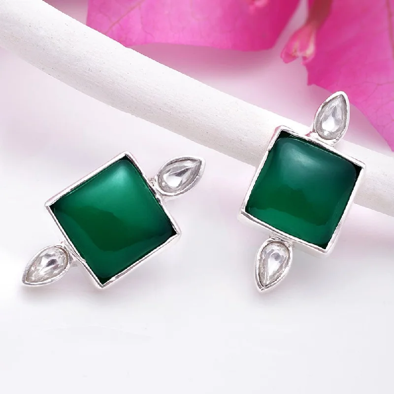 colorful gemstone earrings for women -colorful gemstone earrings for women -92.5 Silver Serene Green Onyx Stud Earrings