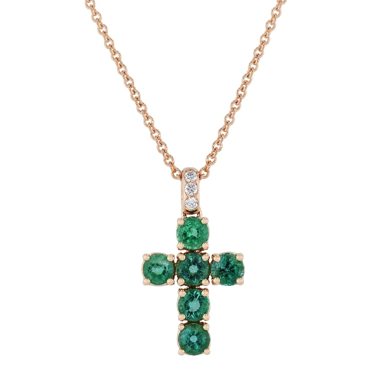 rhinestone necklaces for women -Rose Gold Emerald Pave Diamond Cross Necklace