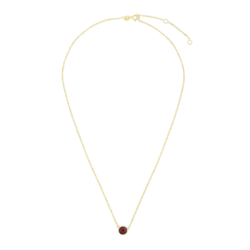 large pendant necklaces for women -14kt Gold 17 inches Yellow Finish Extendable Colored Stone Necklace with Spring Ring Clasp with 0.9000ct 6mm Round Burgundy Garnet