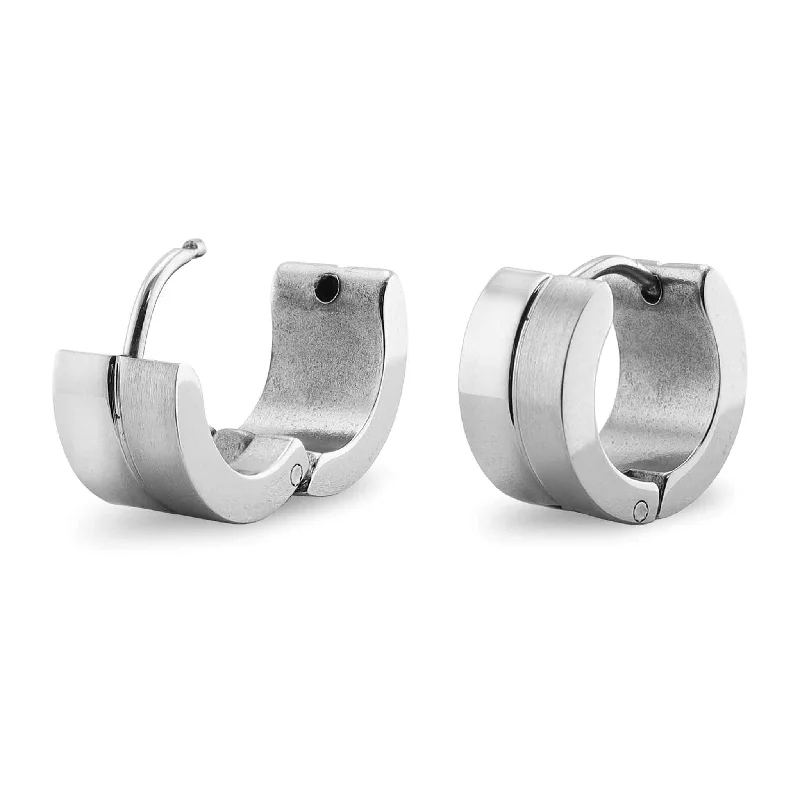 gold stud earrings for women -gold stud earrings for women -Stainless Steel Groove Center Hinged Hoop Earrings / ERJ2097