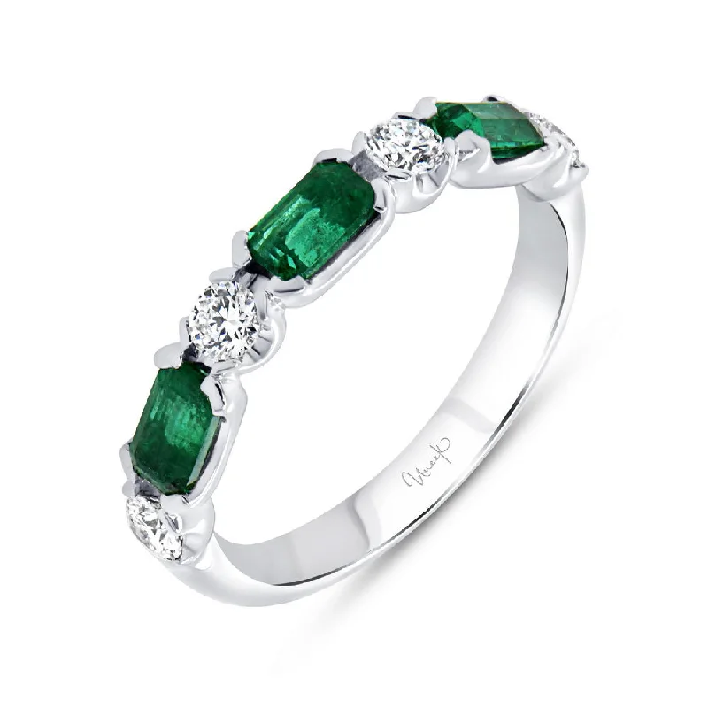 unique diamond rings for women -Uneek Precious Collection Straight Emerald Cut Emerald Anniversary Ring