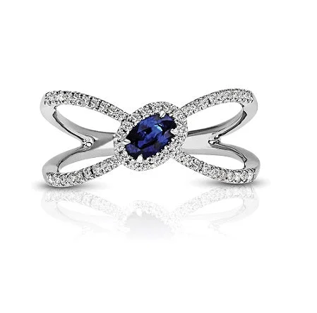 cushion cut engagement rings for women -Halo Split Shank 0.40 ct. Natural Blue Sapphire Ring