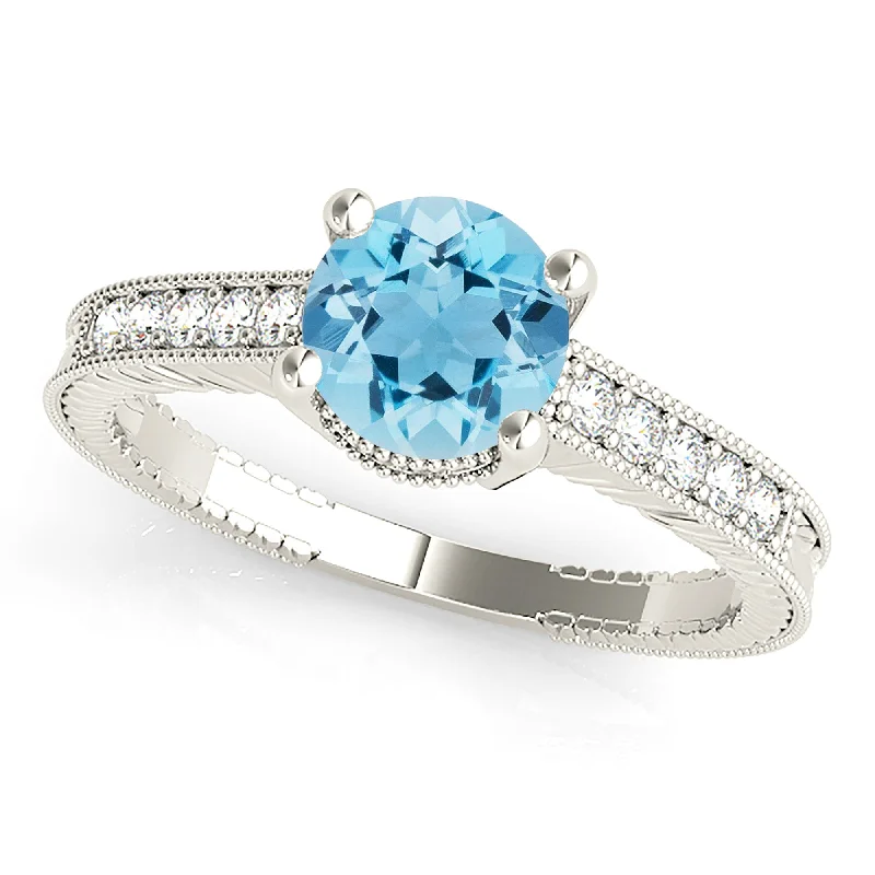 floral engagement rings for women -1.75 ct. Genuine Aquamarine Ring With Milgrain and Filigree Accent Delicate Band