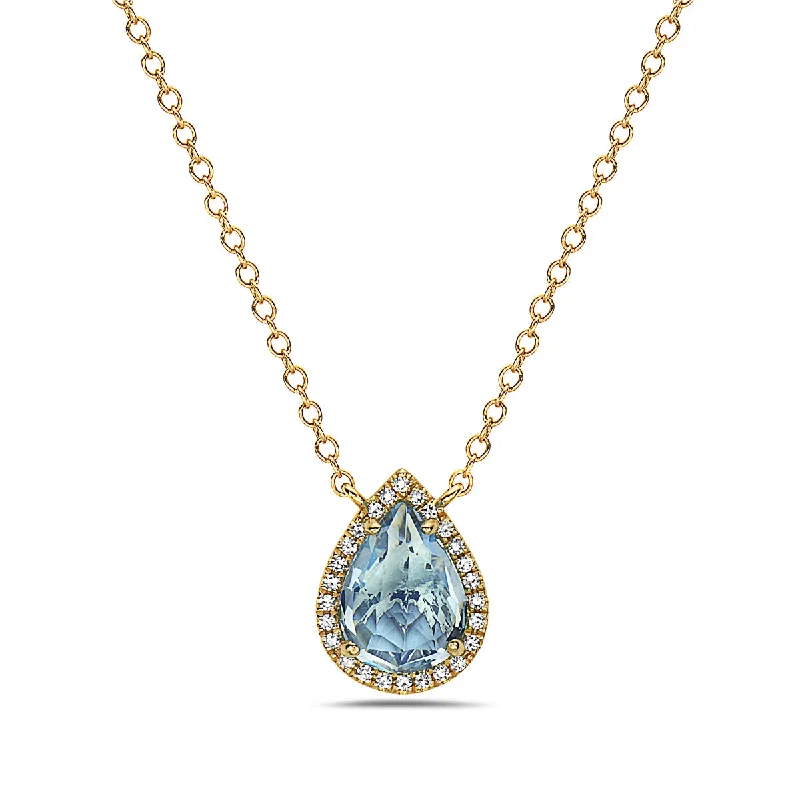 engraved necklaces for women -Blue Topaz And Diamond Halo Necklace