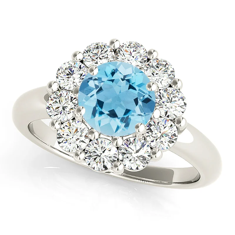 handmade engagement rings for women -1.75 ct. Genuine Aquamarine Ring With Halo And Solid Gold Shank