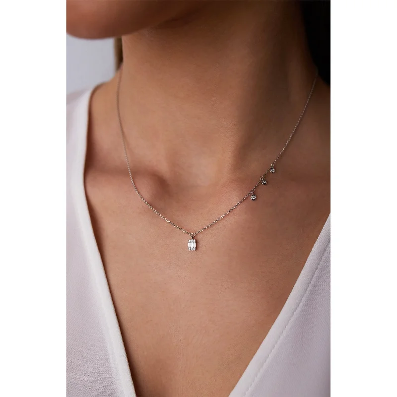 romantic necklaces for women -Baguette Bling Silver Necklace