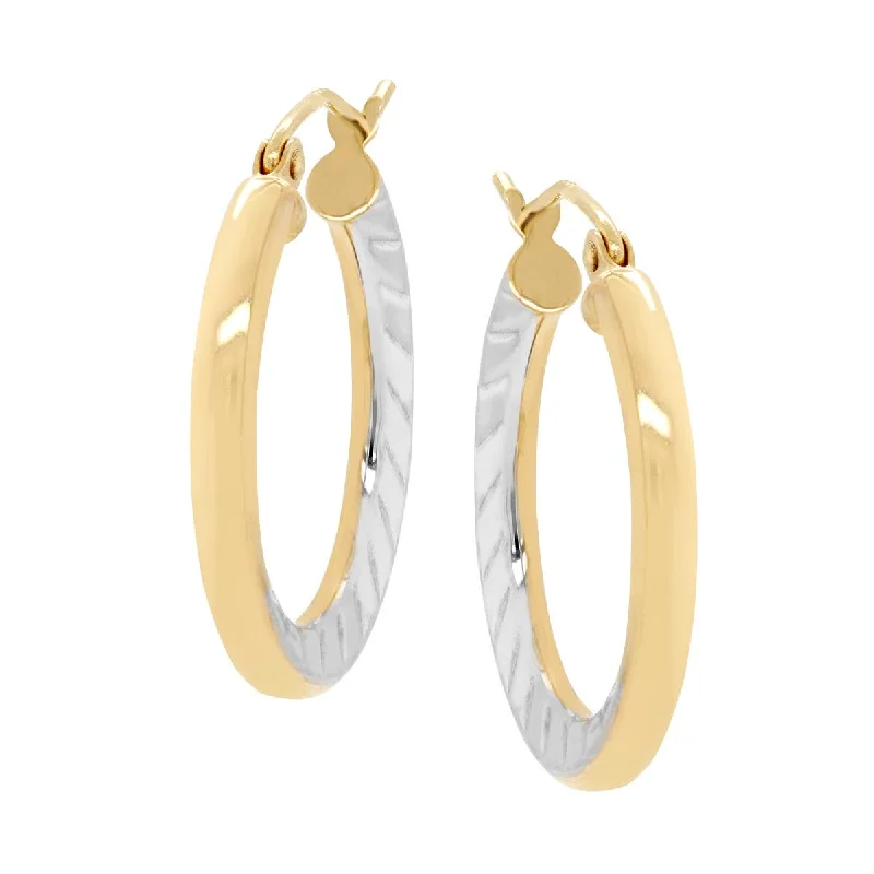 elegant earrings for women -elegant earrings for women -TWO-TONE GOLD HOOP EARRINGS WITH DIAMOND CUT TEXTURE