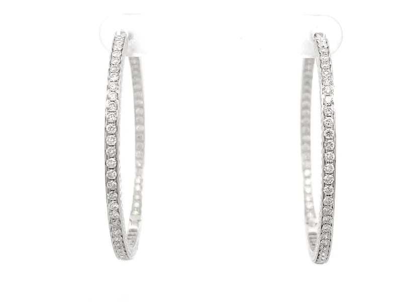 vintage statement earrings for women -Inside Out Hand Engraved Large Diamond Hoop Earrings in 18k White Gold