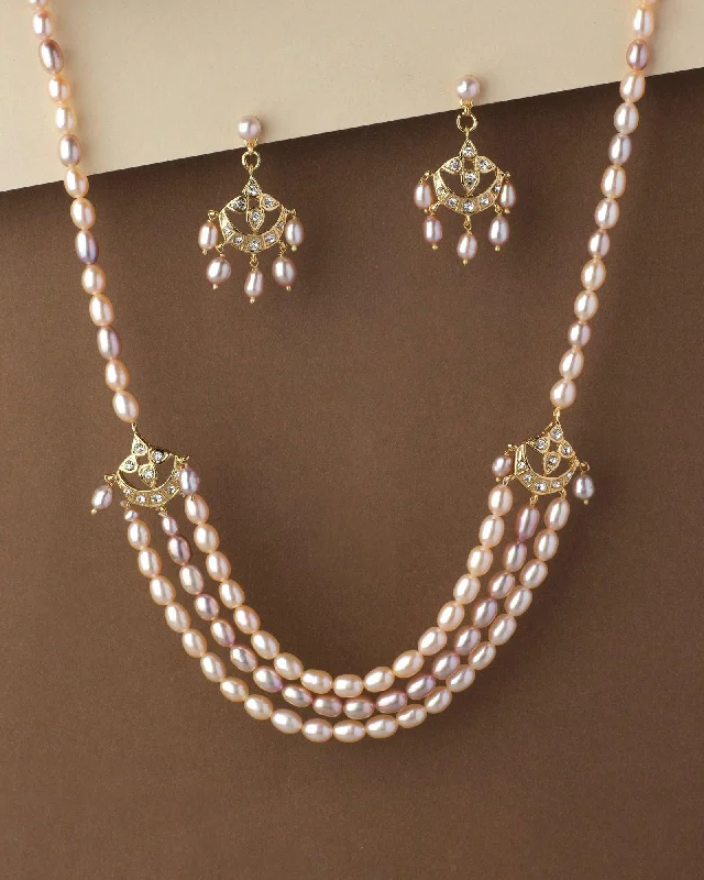 statement necklaces for women -Beautiful Real Pearl Necklace Set