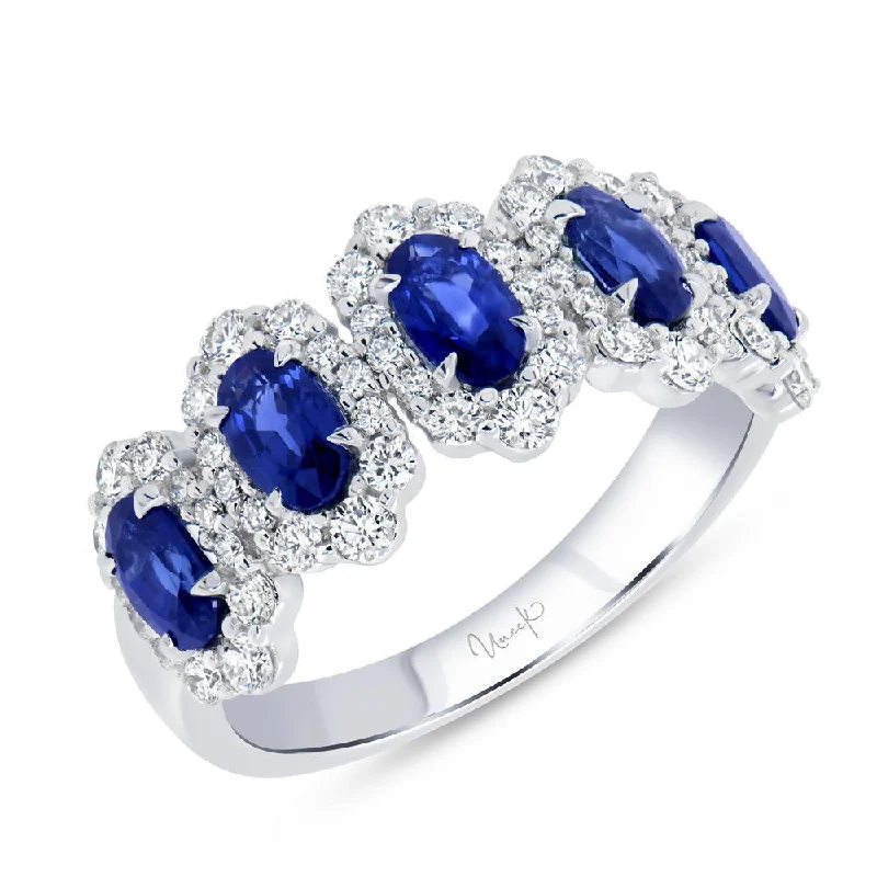 rose gold rings for women -Uneek Precious Collection 5-Stone-Halo Oval Shaped Blue Sapphire Fashion Ring