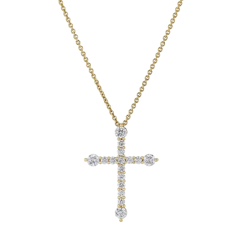 gold name necklaces for women -Yellow Gold Diamond Cross Pendant Necklace