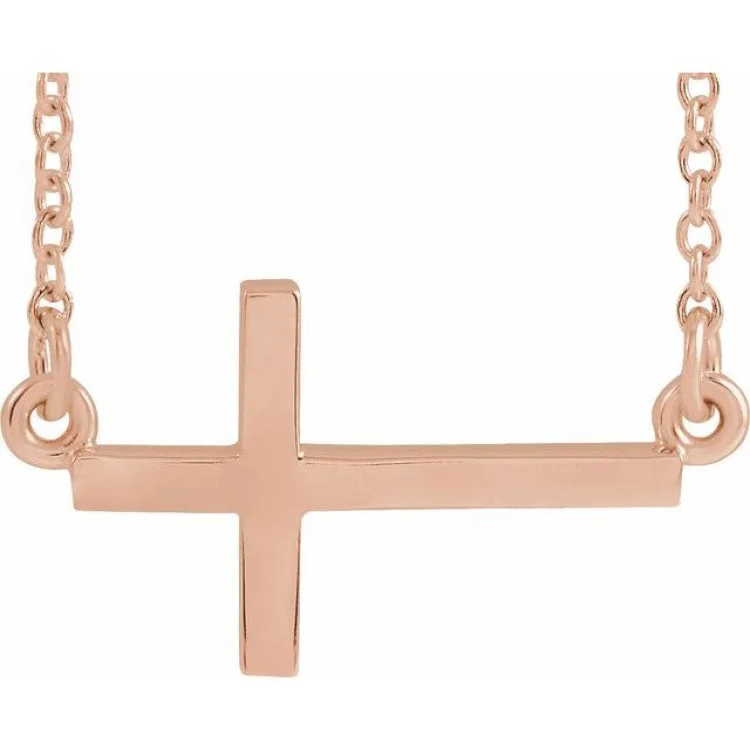 large pendant necklaces for women -14K Rose 17x9 mm Sideways Cross 16-18" Necklace