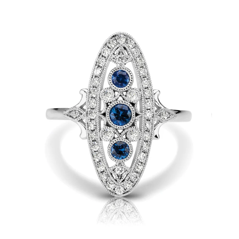 birthstone rings for women -Vintage Inspired 0.35 ct. Natural Blue Sapphire Ring