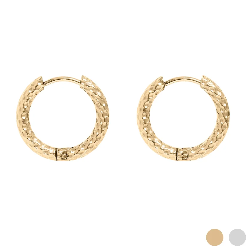 gemstone earrings for women -gemstone earrings for women -18K Gold PVD Stainless Steel Textured Huggie Hoop Earrings / ERJ0025