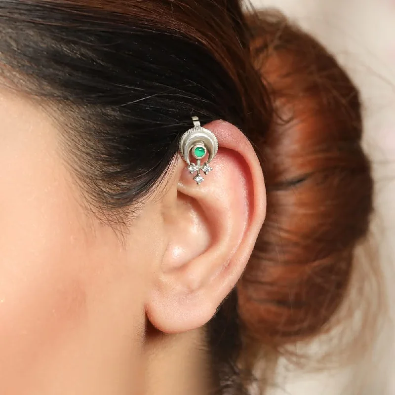 zirconia earrings for women -zirconia earrings for women -Green Moon Silver 92.5 Bugadi(Clip On)