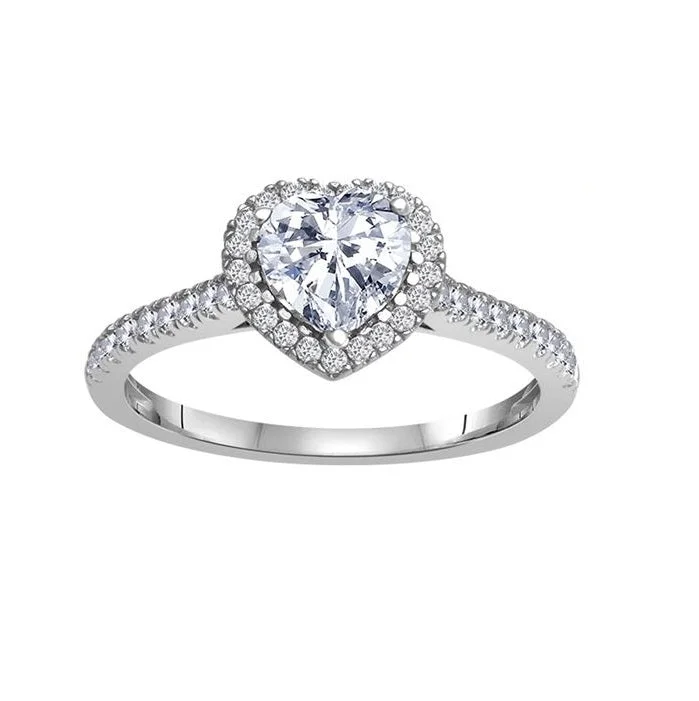 sapphire engagement rings for women -6MM Heart Shape White Topaz and White Sapphire Birthstone Ring in 10KT White Gold