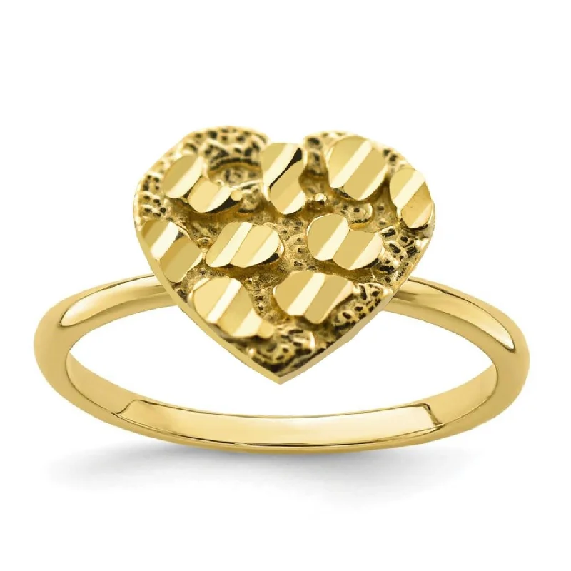 classic engagement rings for women -10KT Yellow Gold Heart Shaped Nugget Ring