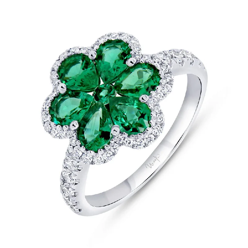 wedding rings with diamonds for women -Uneek Precious Collection Floral Round Emerald Fashion Ring