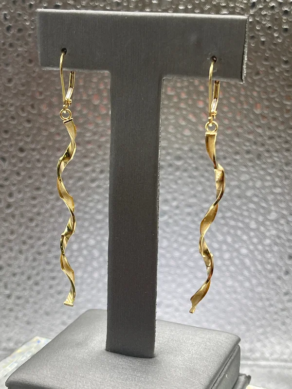 custom earrings for women -custom earrings for women -Ladies Imported 14 Karat Solid Yellow Gold Twisted Dangling Earrings