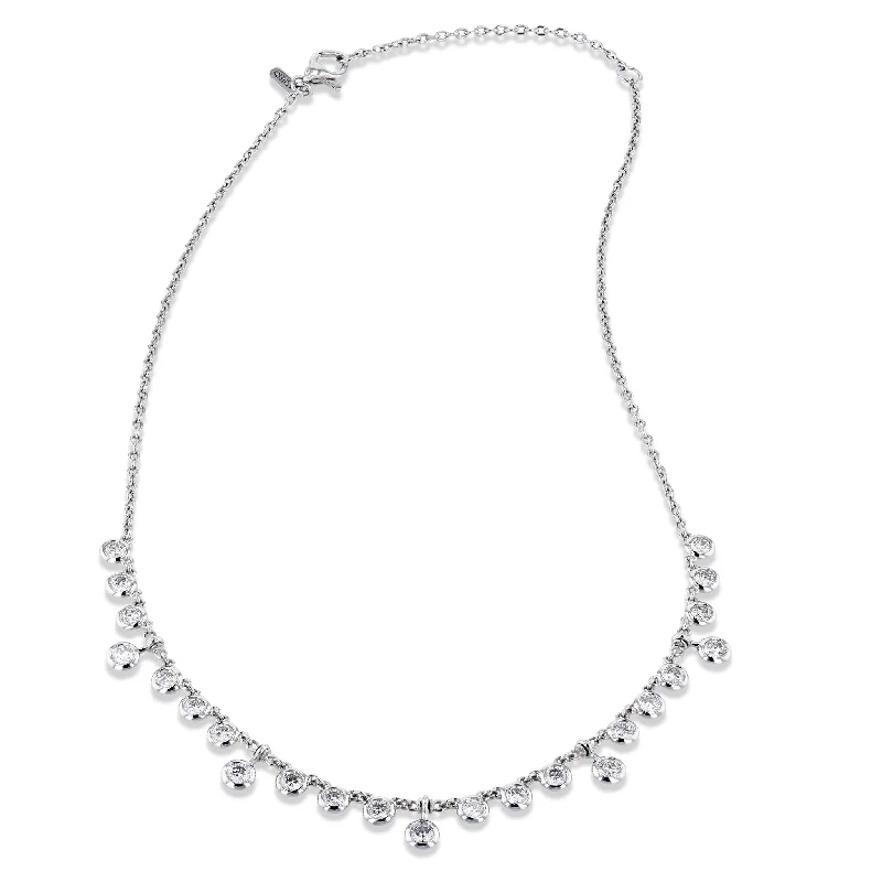 silver necklaces for women -White Gold Diamond Bezel Necklace