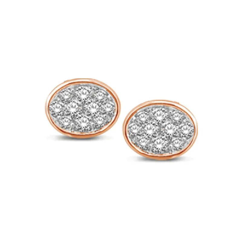 stud earrings for women -14K Rose Gold 1/5 Ctw Diamond Oval Shape Flower Stud Earrings