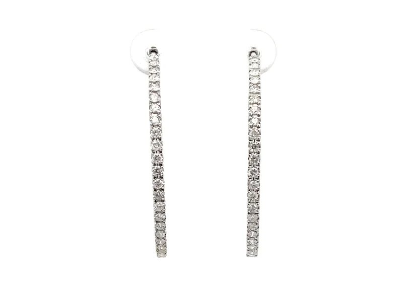 statement earrings for women -Diamond Hoop Earrings 18K Solid White Gold