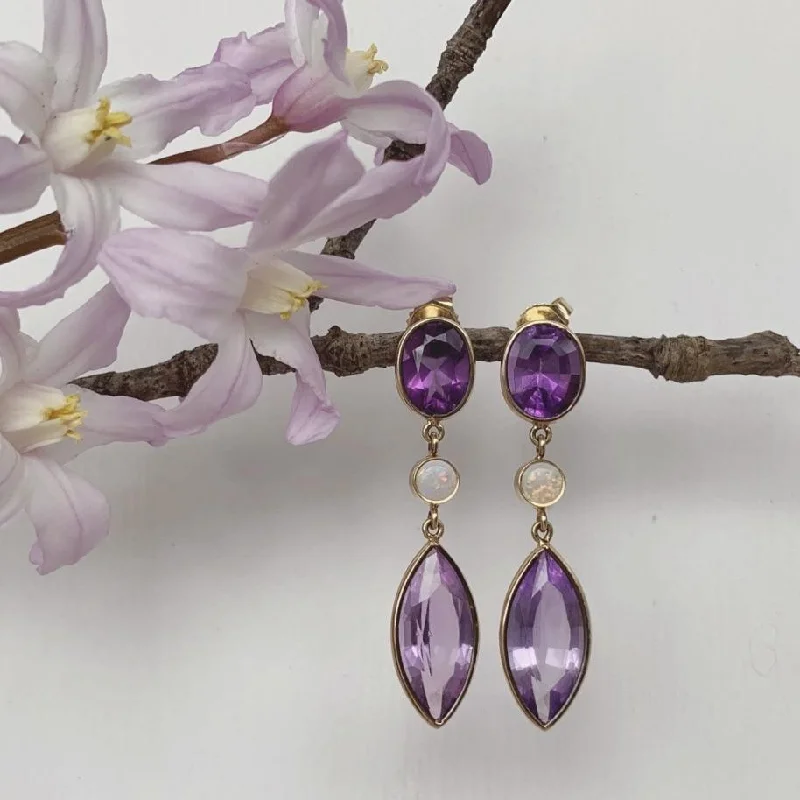 long dangling earrings for women -long dangling earrings for women -Gemdrops - Amethyst & Opal