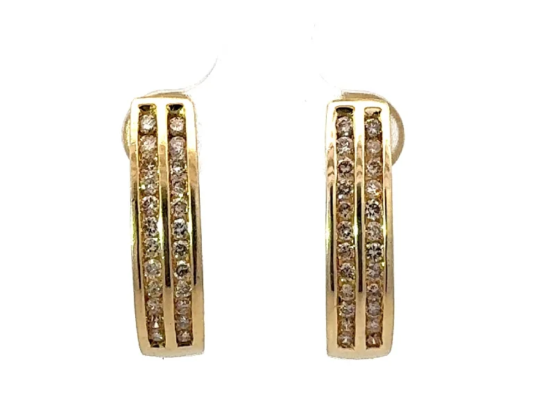 cubic zirconia earrings for women -Champagne Diamond Oval Hoop Earrings Solid 14K Yellow Gold