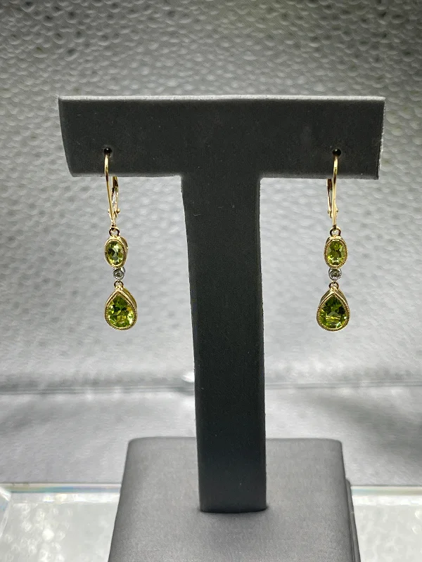 large earrings for women -large earrings for women -14 Karat Yellow Gold Peridot and Diamond Earrings