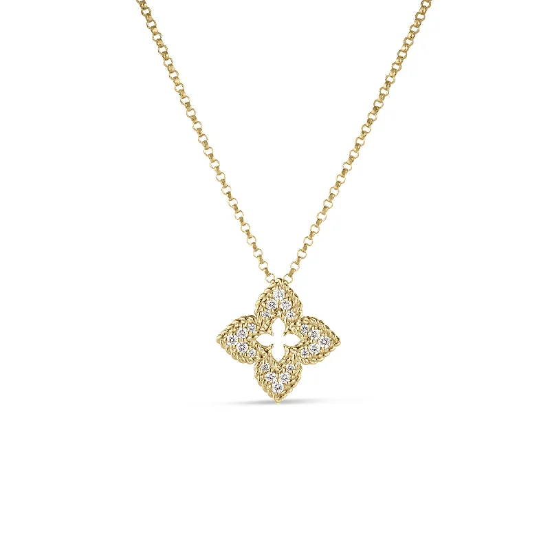 boho necklaces for women -18kt Yellow Gold Small Diamond Venetian Princess Flower Pendant Necklace