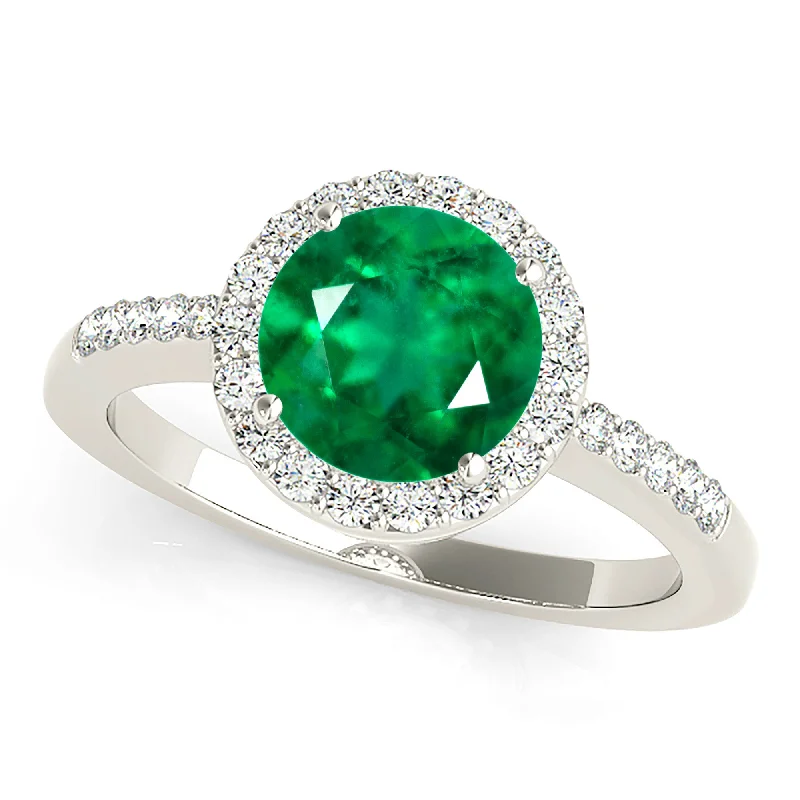 personalized engagement rings for women -2.00 ct. Genuine Emerald Ring With Delicate Halo and Band, Filigree Basket