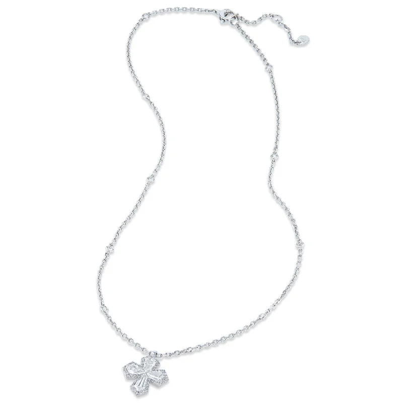 simple necklaces for women -White Gold Diamond Cross Pendant Necklace