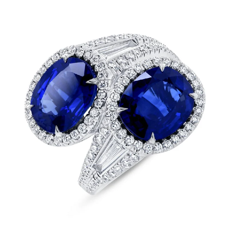 contemporary engagement rings for women -Uneek Precious Collection Bypass Oval Shaped Blue Sapphire Anniversary Ring