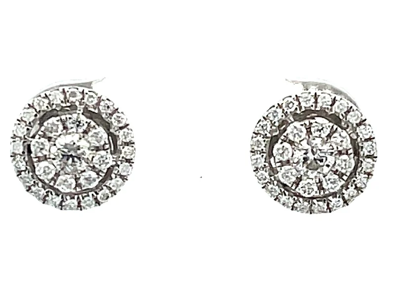 silver earrings for women -Double Halo Diamond Stud Earrings in 14k White Gold